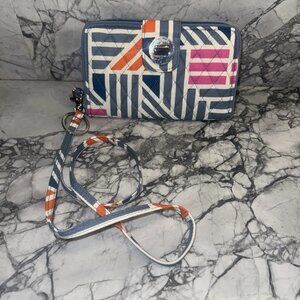 Vera Bradley Turnlock Wallet RFID Accordion Zip Around Geo Medallions Lanyard